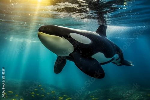 Hyper realistic under water photograph of an orca. AI generative © SANGHYUN