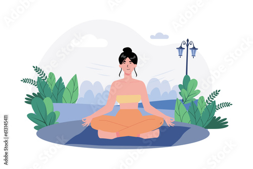 Wallpaper Mural Woman meditates in a peaceful garden for a calm morning. Torontodigital.ca