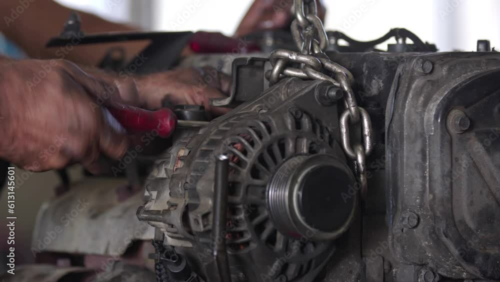 Car Engine Repairs With Tools In Service At Workshop By Craftsmen Footage. Car Engine Repairs With Tools In Service At Workshop By Craftsmen Footage.