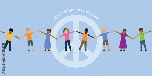 children of different skin color holding hands on international day of peace vector illustration EPS10