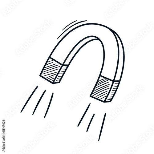 Doodle illustration of magnet. Concept of science, research, experiment. Hand drawn vector icon.