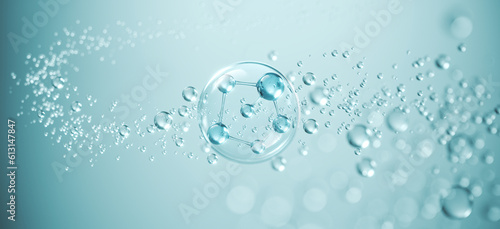 Photos Cosmetic Essence, Liquid bubble, Molecule inside Liquid Bubble on water backgrou