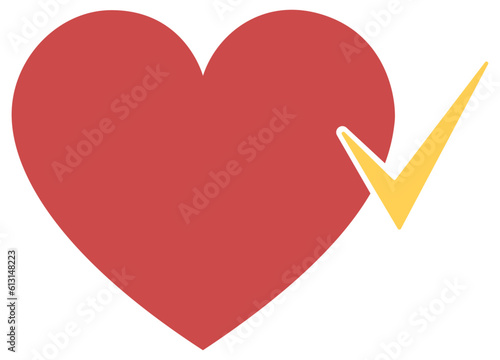 Red heart icon symbol with check mark positive.
Vector heart check tick good for medical template, health care, cardiology health center, clinic logo, love, dating, Valentines Day, wedding design
