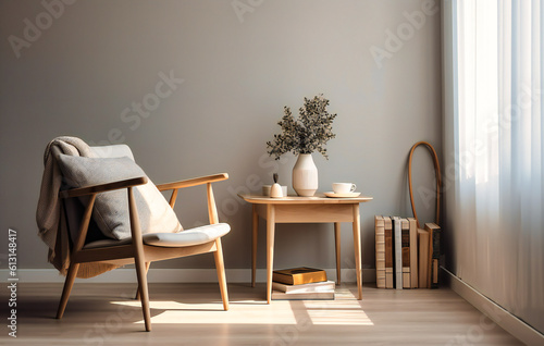 white chair and table with books on it