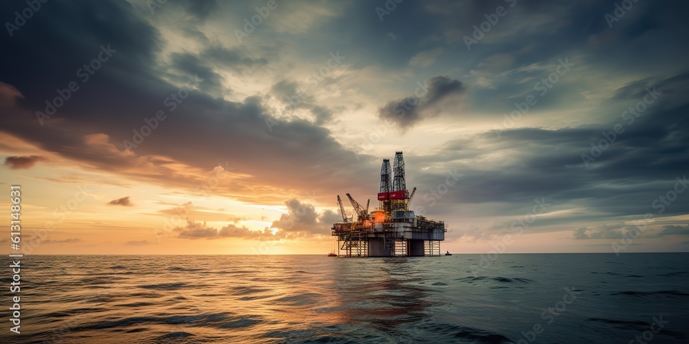 AI Generated. AI Generative. Offshore water sea ocean drilling oil platform. Business structure ship power. Graphic Art AI Generated. AI Generative. Offshore water sea ocean drilling oil platform. Business structure ship power. Graphic Art