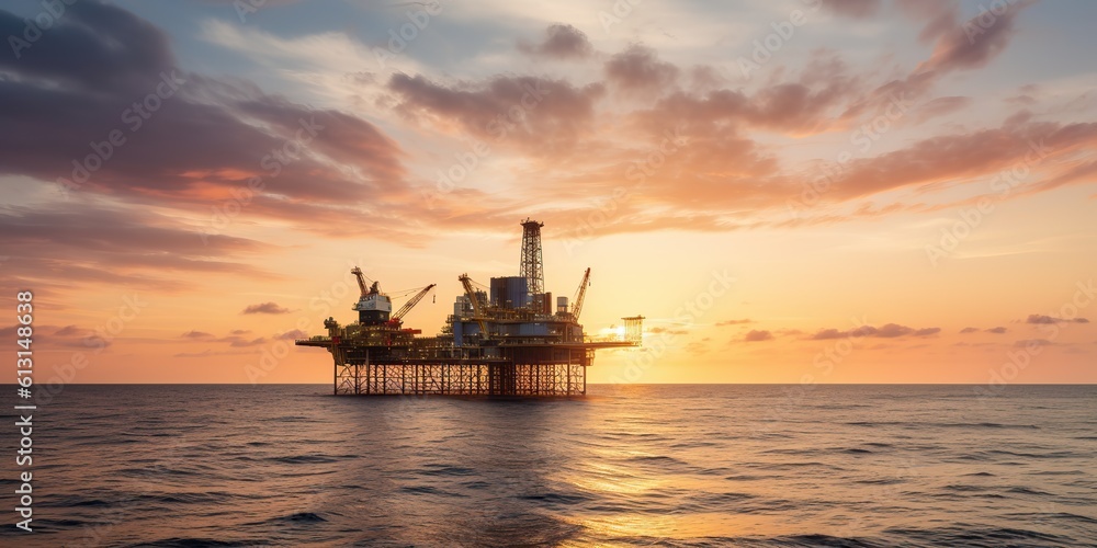 AI Generated. AI Generative. Offshore water sea ocean drilling oil platform. Business structure ship power. Graphic Art