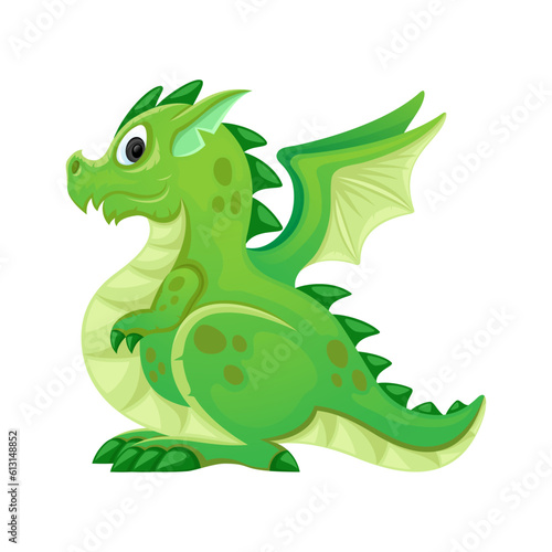 Cute green dragon standing on white background. © Lenan