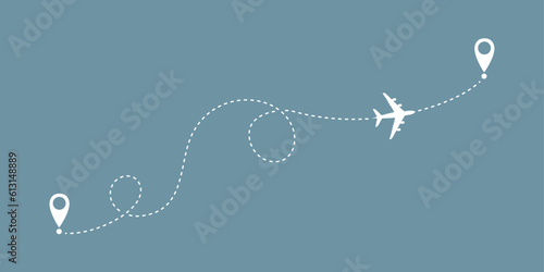 airplane route line starting point and destination isolated on white vector illustration EPS10