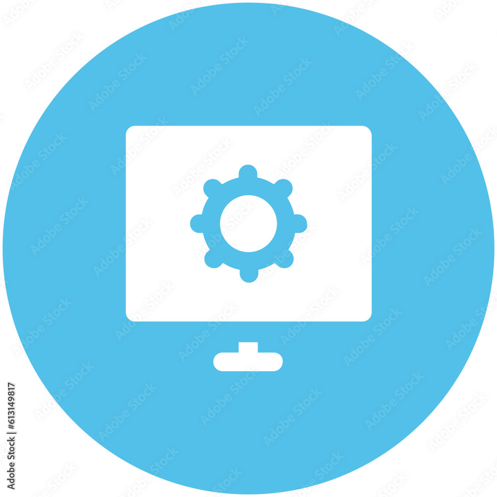 Cog inside screen, flat icon of system setting Cog inside screen, flat icon of system setting