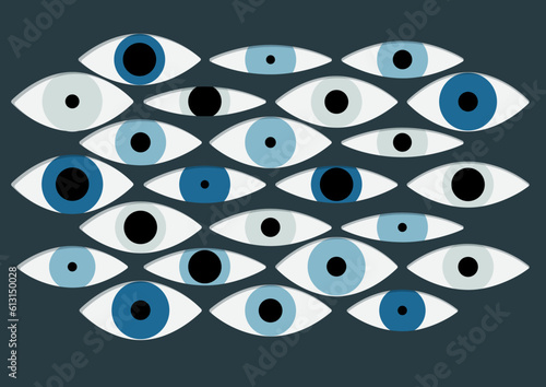 Eye pattern and background. Vector eyes of different ethnicity and colors