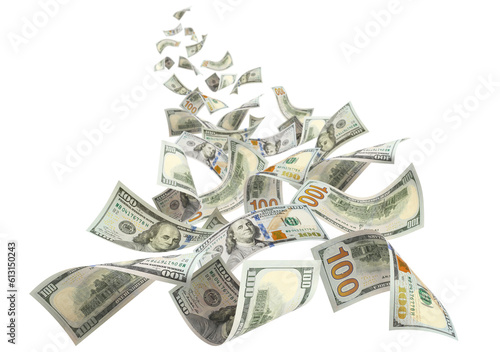 Obraz na plátně Flying 100 American dollars banknotes, cut out