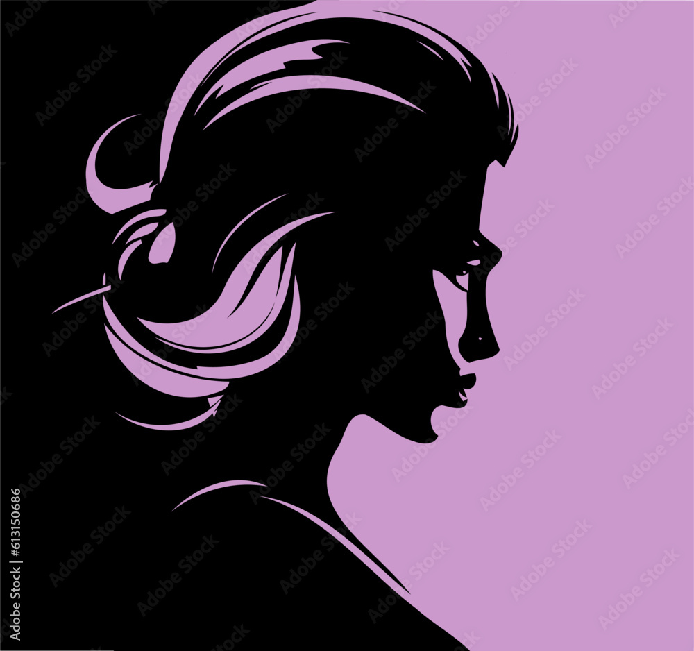 This beautiful girl profile vector image captures the essence of grace and charm. With flowing, lustrous hair cascading down her shoulders, she exudes elegance and confidence. 