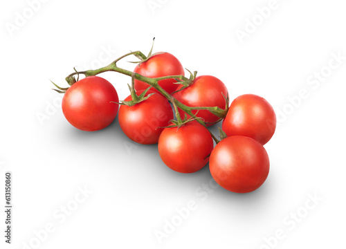 Obraz na płótnie A bunch of fresh juicy red ripe tomatoes on the vine isolated against a transparent background w salonie