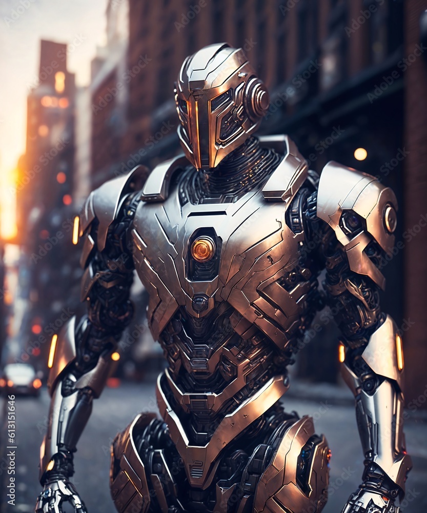 cyborg robot at street, generative AI cyborg robot at street, generative AI