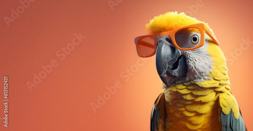 Fototapeta Naklejka Na Ścianę i Meble -  Creative animal concept. Parrot bird in sunglass shade glasses isolated on solid pastel background, commercial, editorial advertisement, surreal surrealism