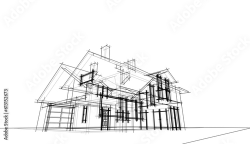 house architecture design 3d illustration