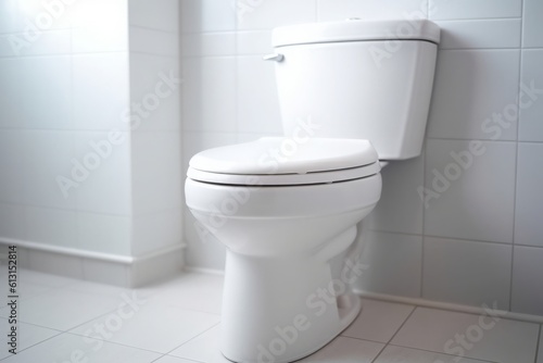 Pristine White Minimalist Toilet in Well-Lit Bathroom. Bathroom Interior.