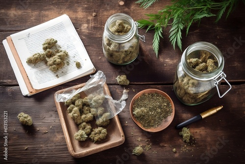 Medical marijuana on the table. 