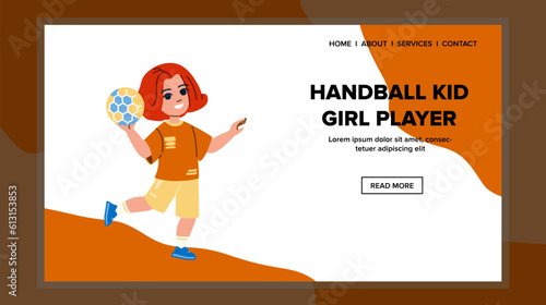 handball kid girl player vector. sport exercise, ball activity, children team, game play, person rugby handball kid girl player web flat cartoon illustration