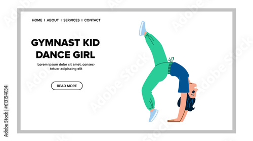gymnast kid dance girl vector. child r, little sport, young fitness, class gym, music ics gymnast kid dance girl web flat cartoon illustration