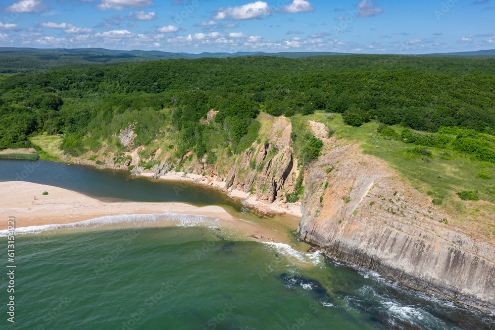 Wilde beach in Sinemorets and Estuary of Veleka river
