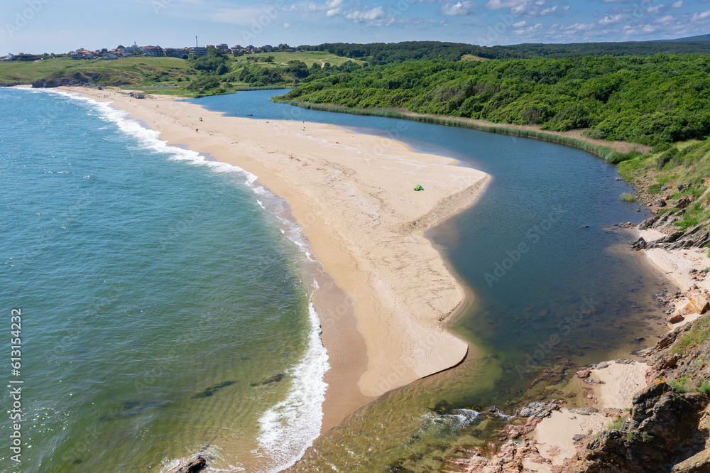 Wilde beach in Sinemorets and Estuary of Veleka river