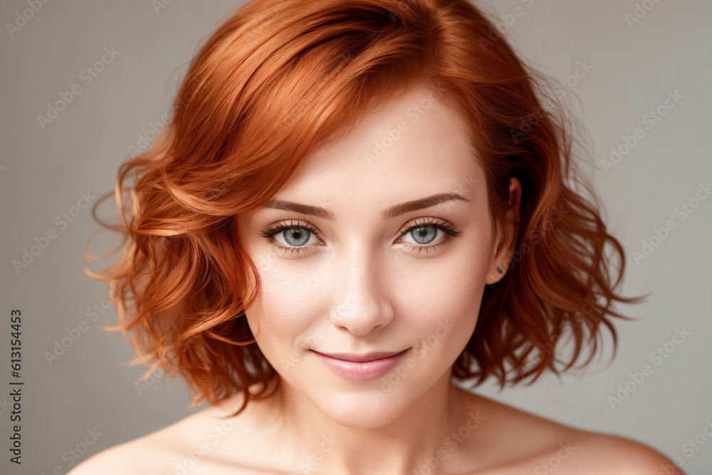 Portrait of a beautiful woman on a gray background, face close-up. Generative AI. Portrait of a beautiful woman on a gray background, face close-up. Generative AI.