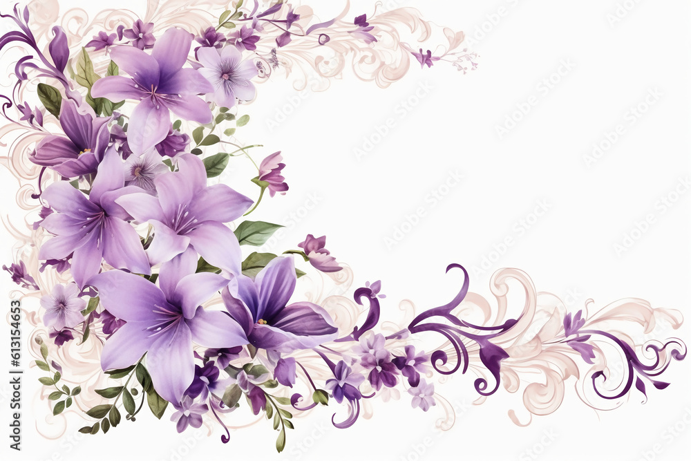 White and lavender floral border. AI generative White and lavender floral border. AI generative