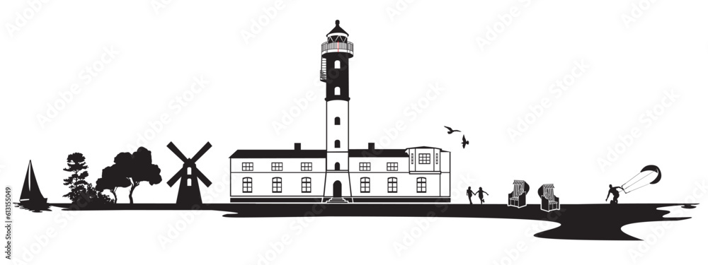 Illustration Insel Poel mit Leuchtturm Timmendorfer Strand