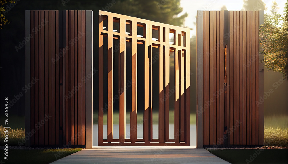 Fototapeta premium Gateway visualisation Background. Countryside wooden gates. Generative AI