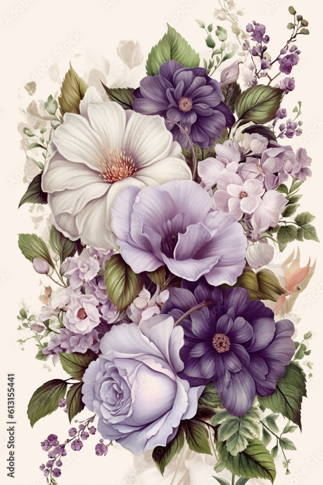White and lavender floral border. AI generative