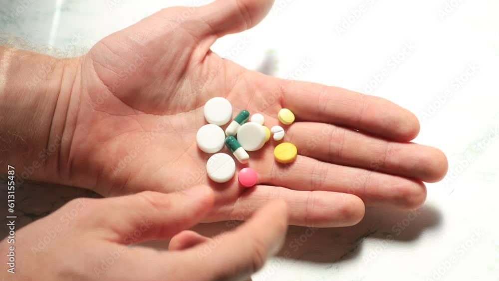 different pills tablet on the palm of a person. different pills tablet on the palm of a person.