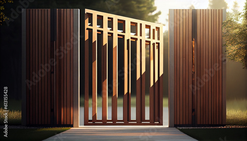 Gateway visualisation Background. Countryside wooden gates. Generative AI