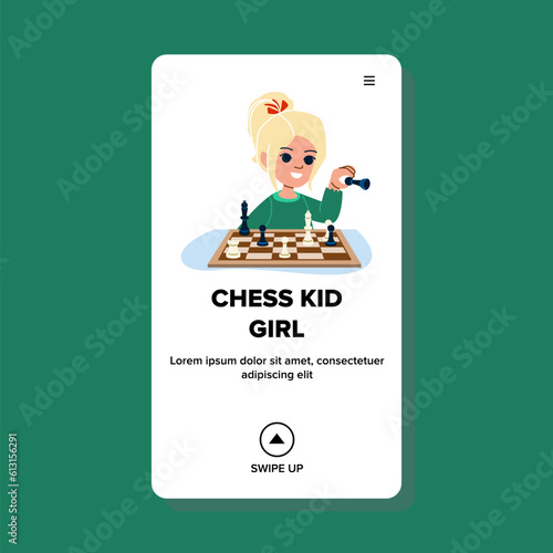 chess kid girl vector. child play, game boy, board young, competition education, strategy intelligence chess kid girl web flat cartoon illustration