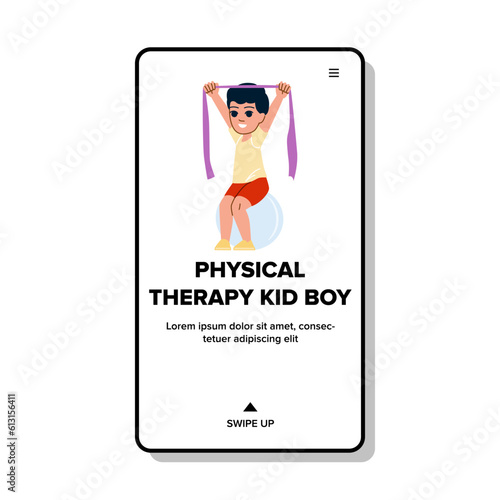 physical therapy kid boy vector. physio rehabilitation, physiotherapist health, young treatment, patient medicine, therapist care physical therapy kid boy web flat cartoon illustration
