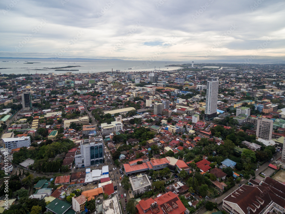 Cebu City Cityscape with Skyscraper and Local Architecture. Province of the Philippines located in the Central Visayas. Drone Point of View
