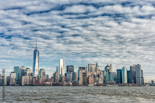 Hudson River and Manhattan Cityscape with One World Trade Center in Background. NYC, USA