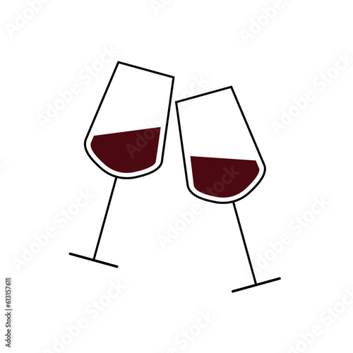 Vector illustration of two red wine glasses, icon. Celebrate and cheers