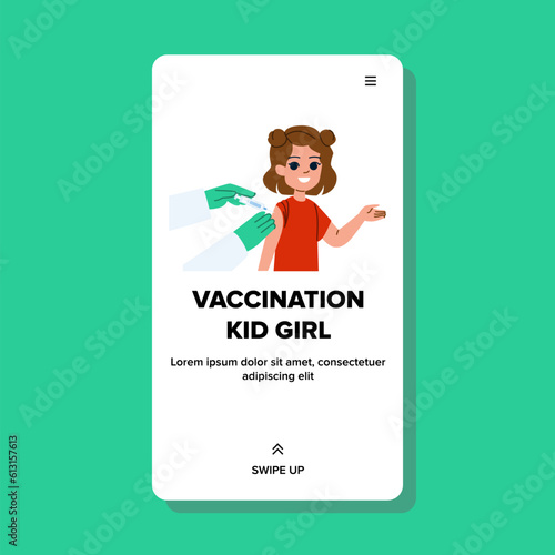 vaccination kid girl vector. child arm, injection plaster, doctor hospital, medical flu, immunization covid vaccination kid girl web flat cartoon illustration