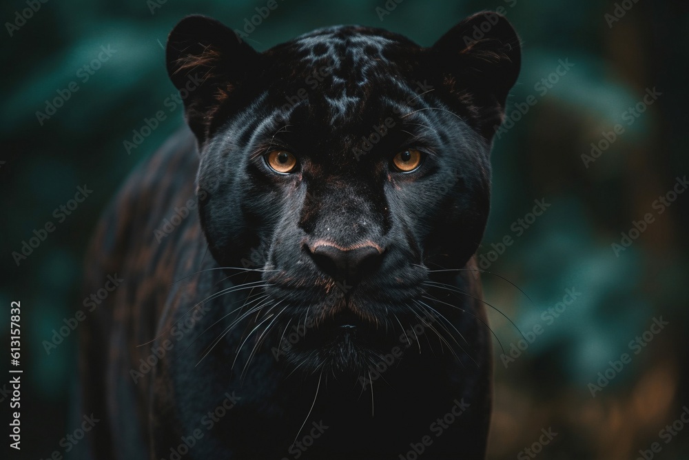 Close-Up of a Black Panther Looking at the Camera - AI Generative