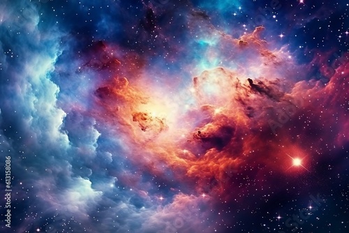 Vibrant depiction of a celestial galaxy with colorful nebula clouds  Generative Ai