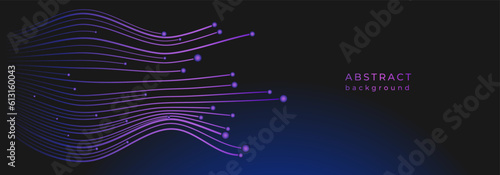 Abstract banner design with shiny wavy lines. Linear black background with microcircuit. High tech digital technological, biological concept. Chip pattern. Global social media concept