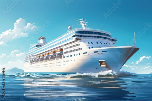 Wallpaper Mural White cruise liner moving to the sea at cloudy day Generative AI