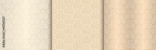 Gold hexagonal seamless pattern with striped lines vector illustration