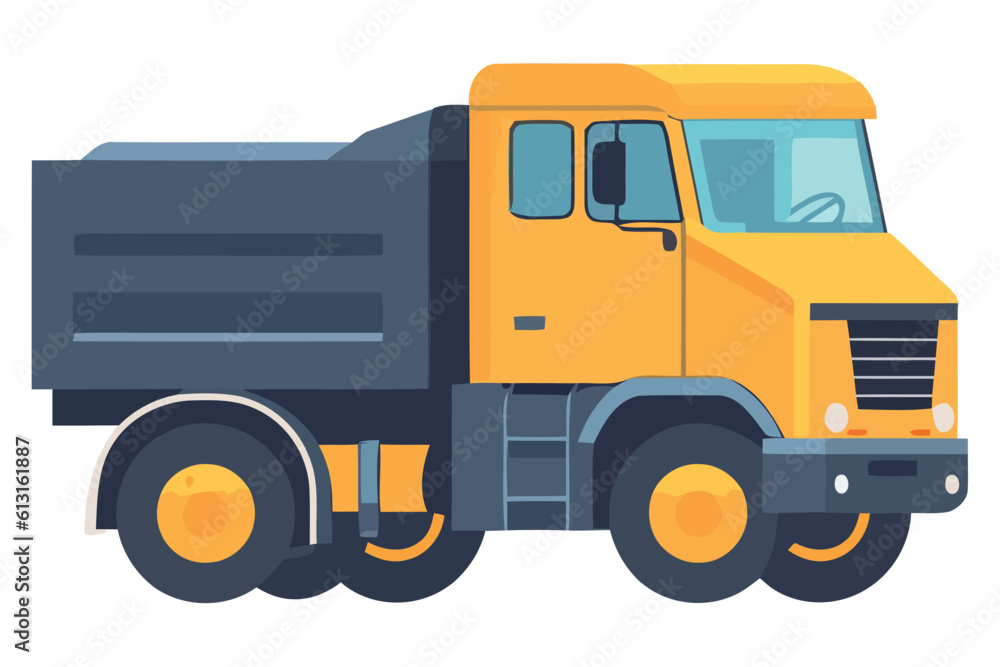 Obraz premium Yellow truck delivering heavy machinery