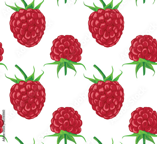 Raspberries of different sizes. Seamless pattern in vector. Suitable for backgrounds and prints.