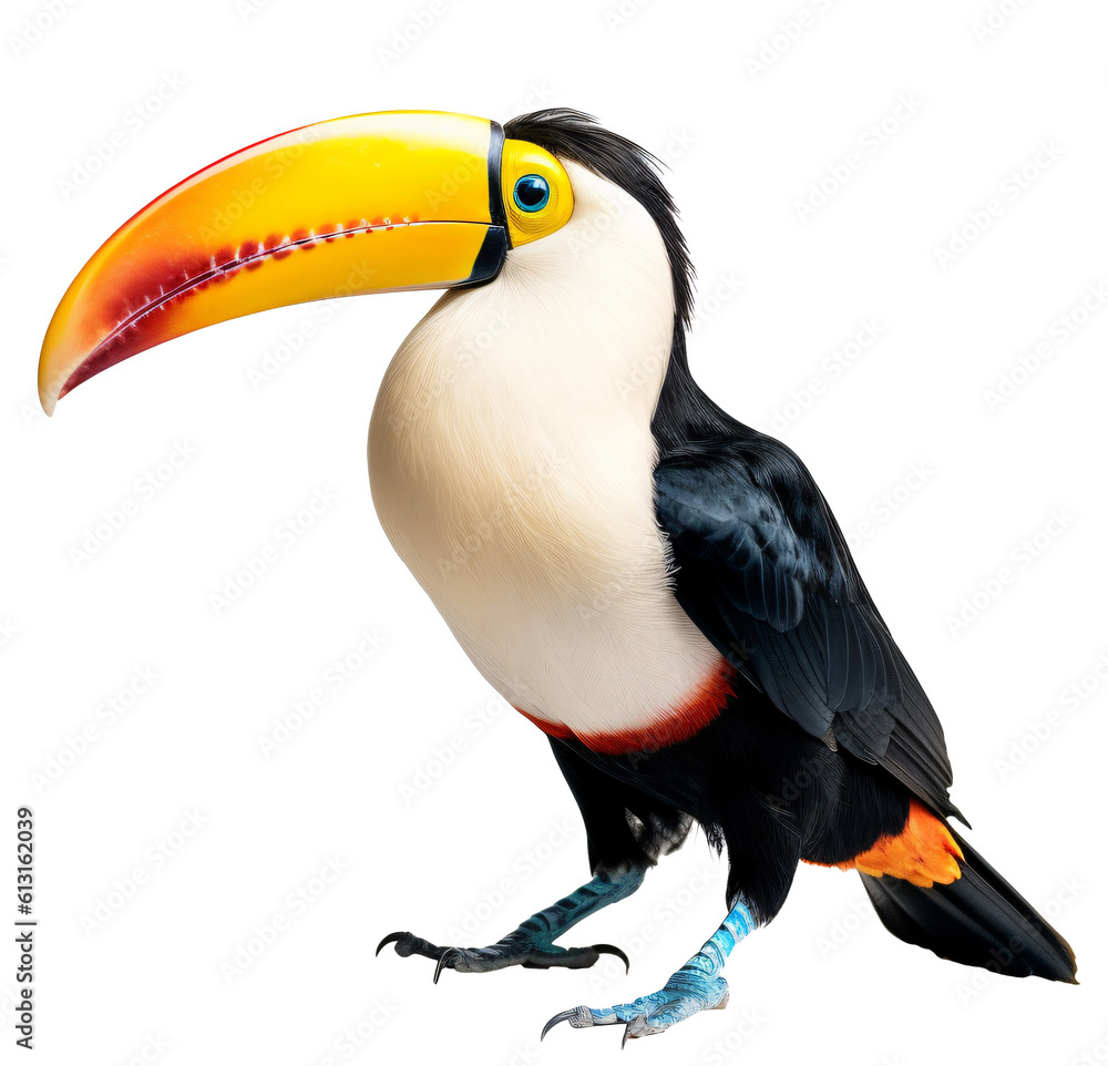 Naklejka premium Toucan isolated on the transparent background PNG. Top view. AI generative.