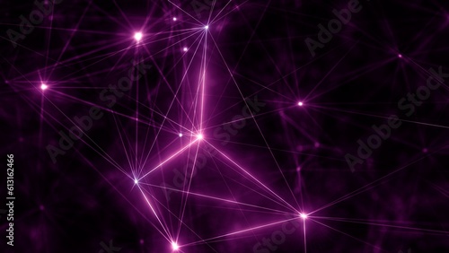 Purple glowing grid of artificial network in three-dimensional logic space on microscopic level abstract Plexus elements web. 3D animation concept background loop for love emotion and technology banne