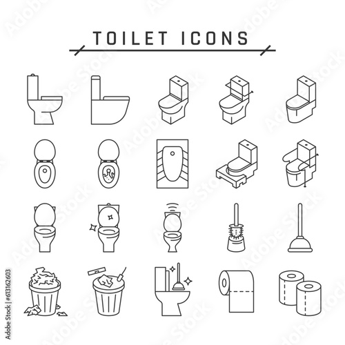 Toilet line icons, disabled and smart wc, vector bathroom pictograms.