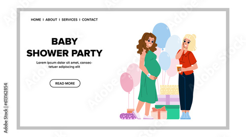 baby shower party vector. invitation birth, celebration announcement, card template, child greeting, girl birthday baby shower party web flat cartoon illustration